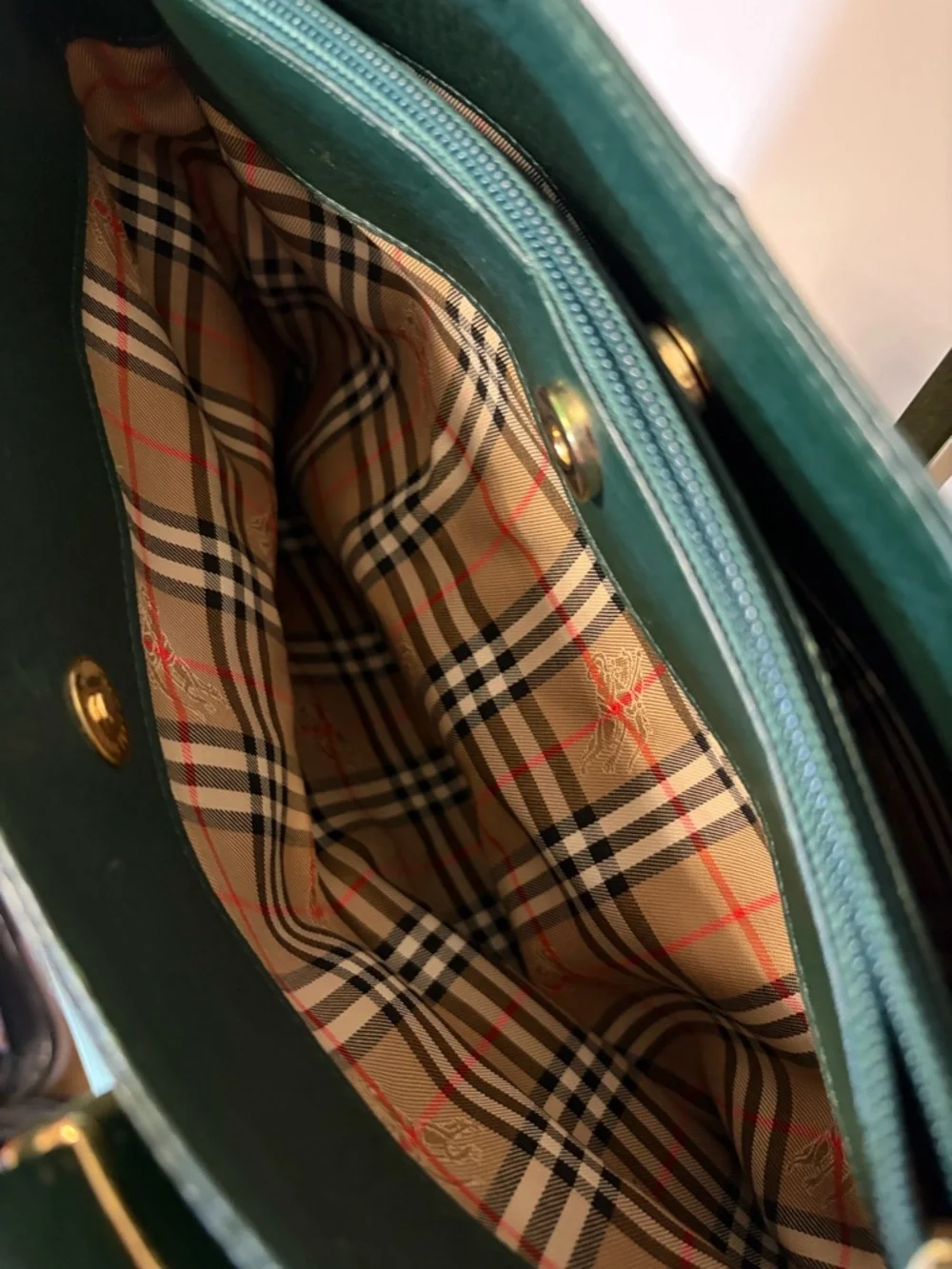 Burberry Dark Green Leather Tote with Gold Hardware - Picture 7 of 13